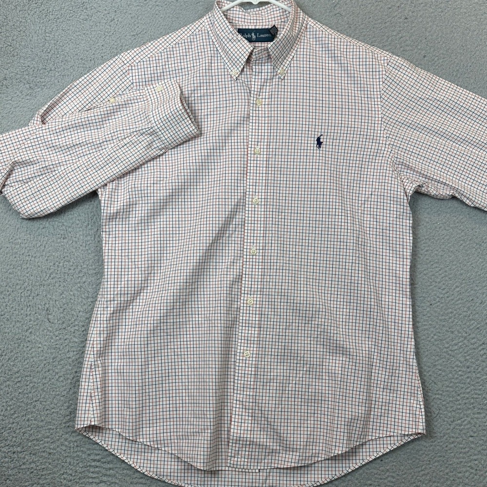 Ralph Lauren Shirt Mens Large White Navy Red Tattersall Check Button-Down Pony